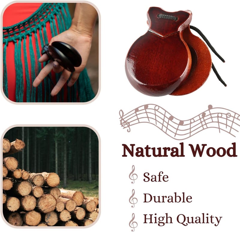 Corbekel 2 Pairs Spanish Castanets with String, Traditional Spanish Flamenco Castanets for Adults, Wooden Musical Percussion Instruments for Beginners(BROWN) - Image 4